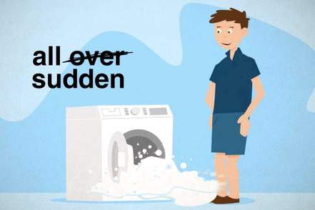 illustration of a man watching a washing machine overflow